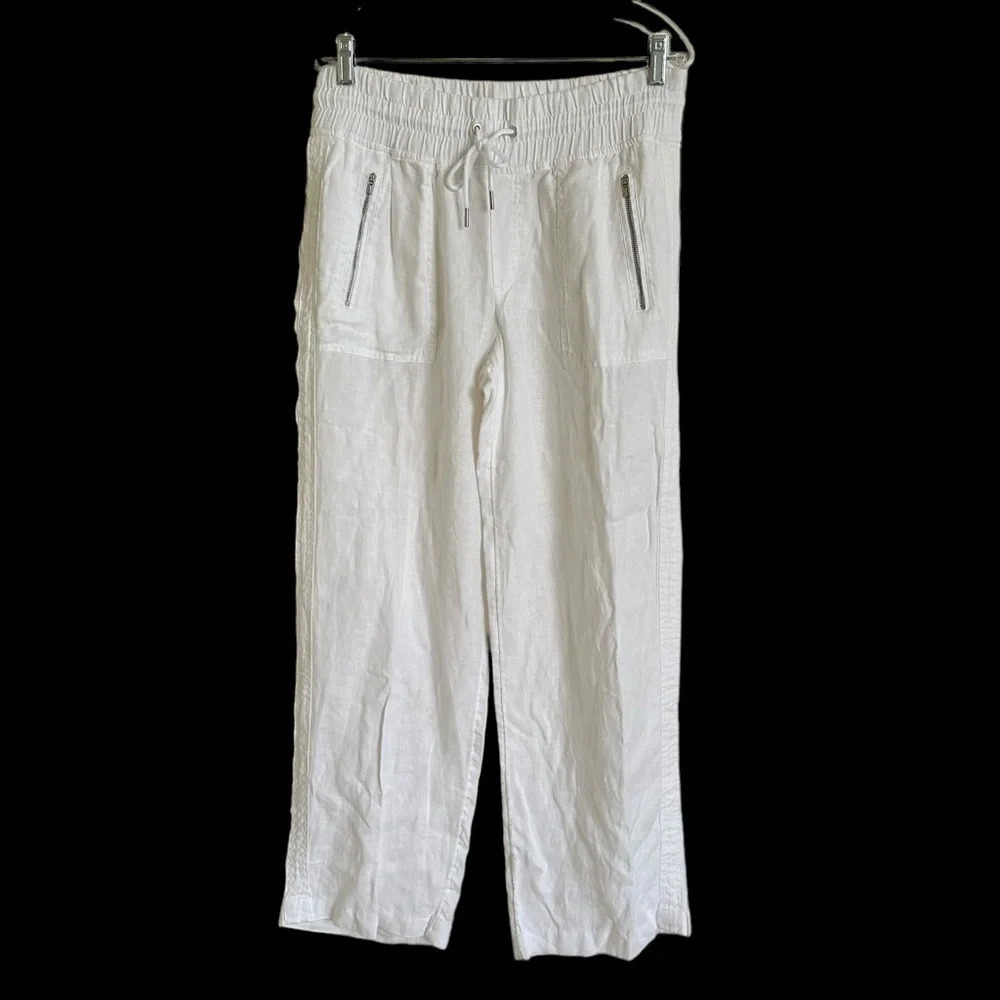 Athleta sz 10 White Linen Cabo Wide‎ Leg Pants Summer Beachy Boho Coastal 447244 - Picture 4 of 8